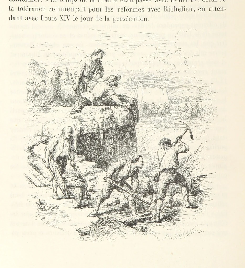 An illustration from L'Histoire de France depuis les temps les plus reculés jusqu'en 1789, racontée à mes petits-enfants ... Ouvrage illustré ... d'après les dessins d'A. de Neuville, 1870, leaf 136