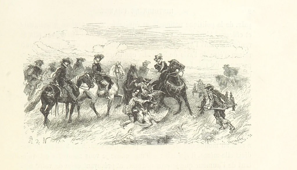 An illustration from L'Histoire de France depuis les temps les plus reculés jusqu'en 1789, racontée à mes petits-enfants ... Ouvrage illustré ... d'après les dessins d'A. de Neuville, 1870, leaf 19