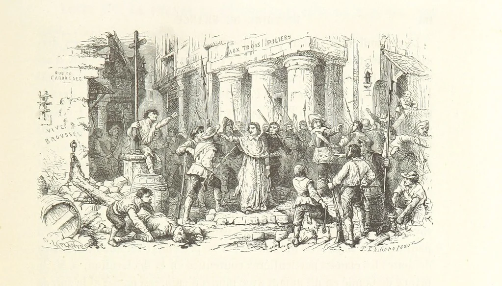 An illustration from L'Histoire de France depuis les temps les plus reculés jusqu'en 1789, racontée à mes petits-enfants ... Ouvrage illustré ... d'après les dessins d'A. de Neuville, 1870, leaf 211