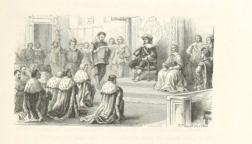 An illustration from L'Histoire de France depuis les temps les plus reculés jusqu'en 1789, racontée à mes petits-enfants ... Ouvrage illustré ... d'après les dessins d'A. de Neuville, 1870, leaf 87