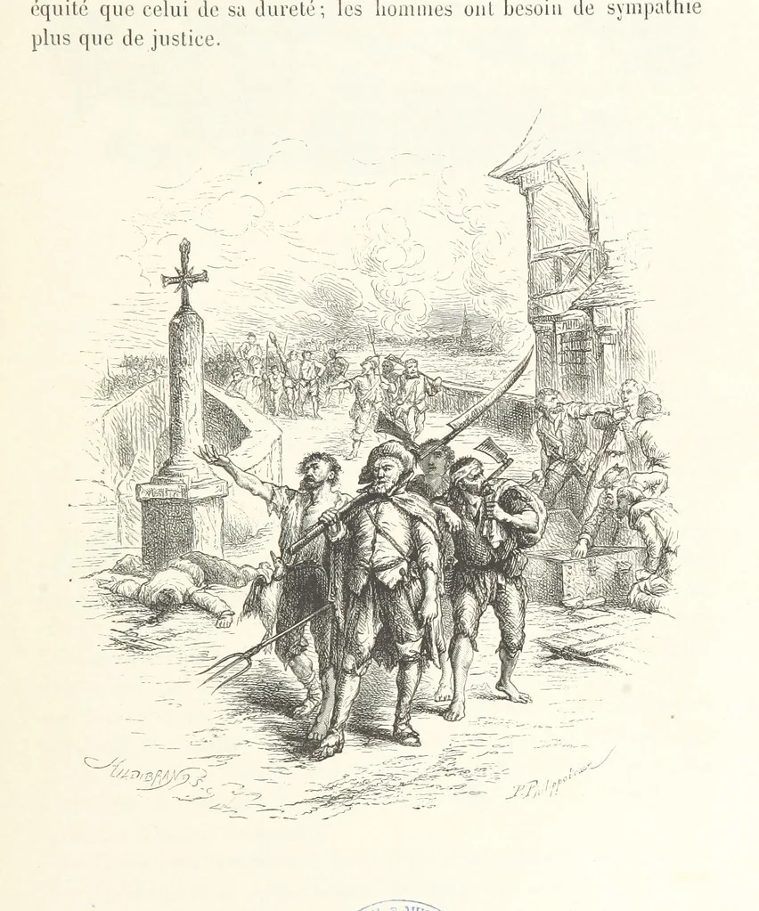 An illustration from L'Histoire de France depuis les temps les plus reculés jusqu'en 1789, racontée à mes petits-enfants ... Ouvrage illustré ... d'après les dessins d'A. de Neuville, 1870, leaf 99