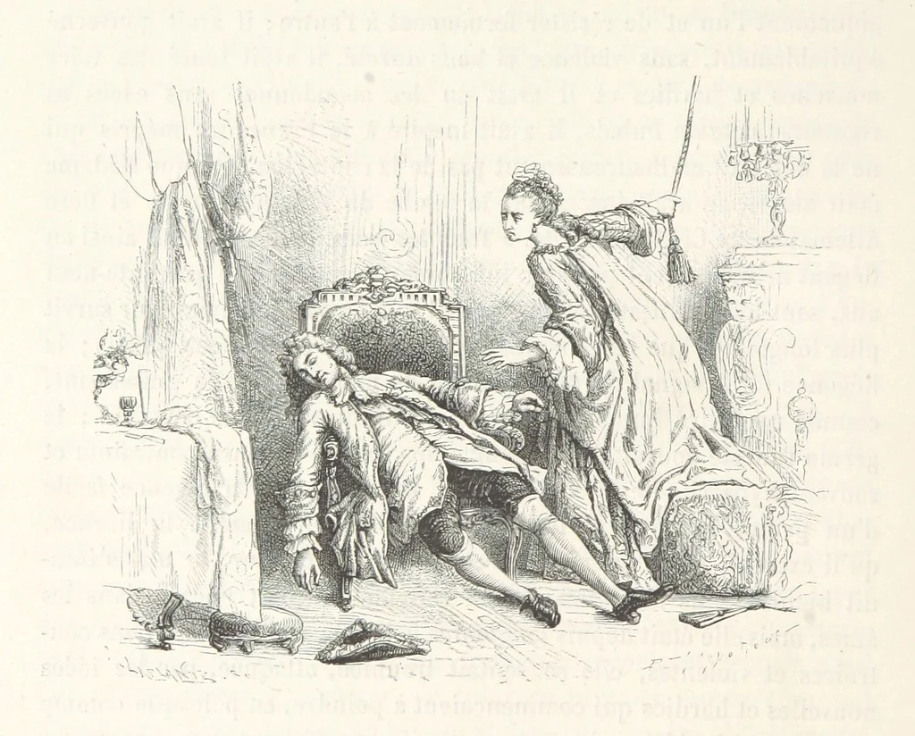 An illustration from L'Histoire de France depuis les temps les plus reculés jusqu'en 1789, racontée à mes petits-enfants ... Ouvrage illustré ... d'après les dessins d'A. de Neuville, 1870, leaf 74