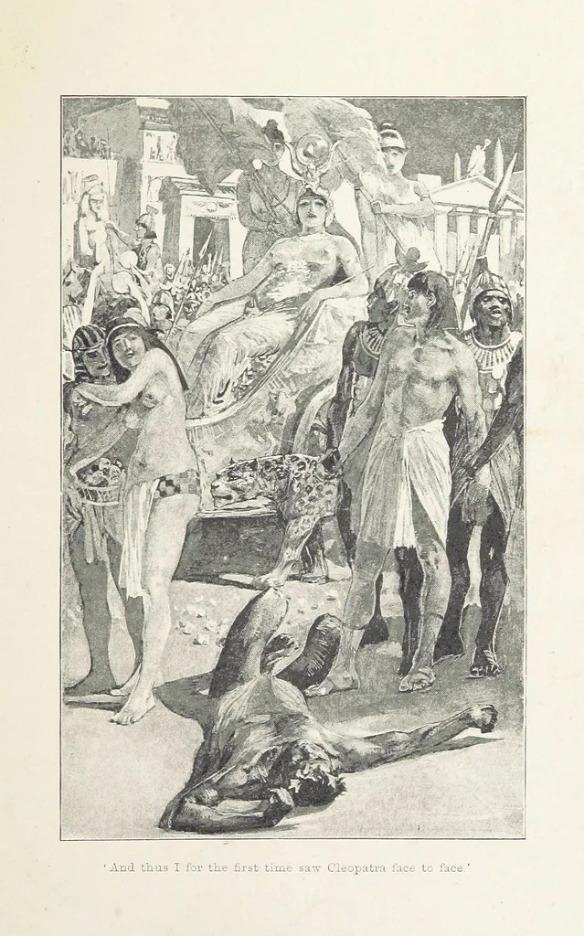 An illustration from Cleopatra, being an account of the fall and vengeance of Harmachis, the royal Egyptian, as set forth by his own hand. [A novel, with illustrations by R. C. Woodville and Maurice Greiffenhagen.] L.P, 1889, leaf 133