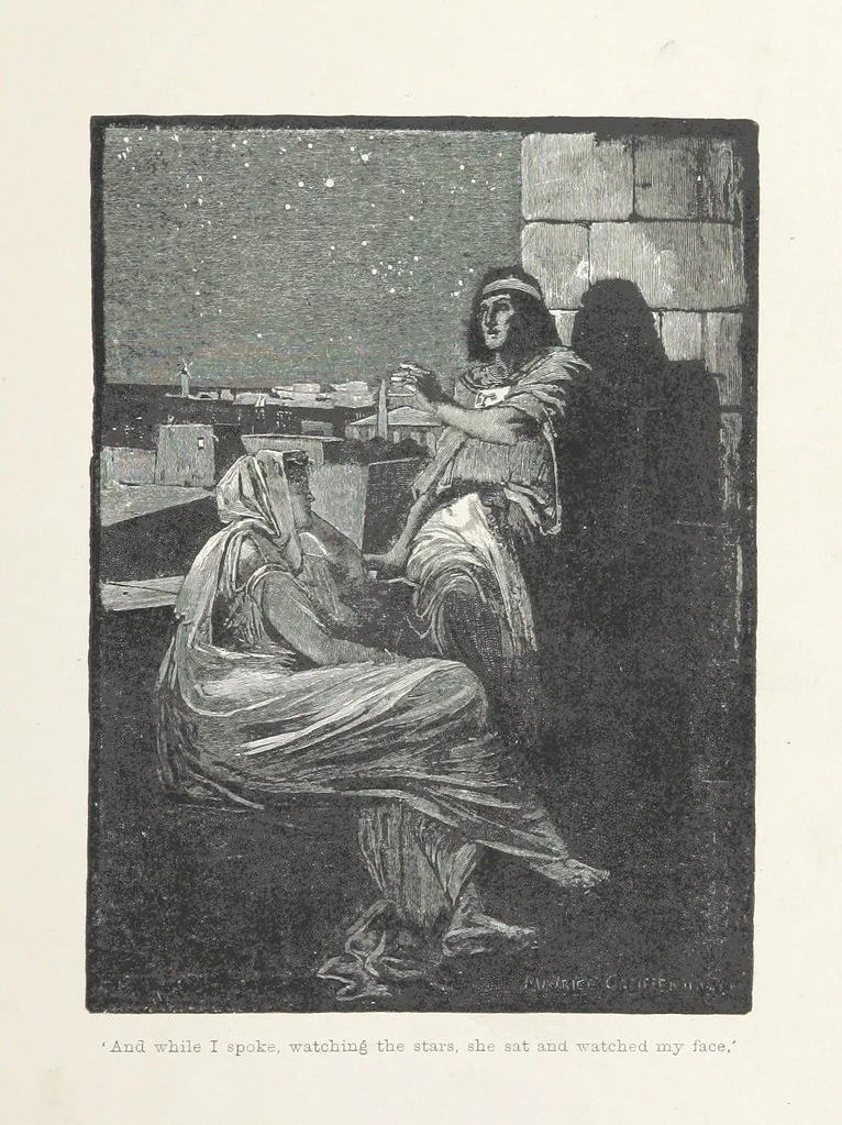 An illustration from Cleopatra, being an account of the fall and vengeance of Harmachis, the royal Egyptian, as set forth by his own hand. [A novel, with illustrations by R. C. Woodville and Maurice Greiffenhagen.] L.P, 1889, leaf 177