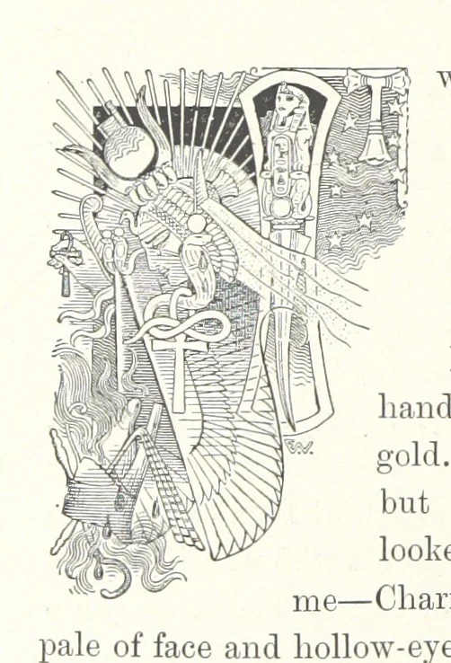 An illustration from Cleopatra, being an account of the fall and vengeance of Harmachis, the royal Egyptian, as set forth by his own hand. [A novel, with illustrations by R. C. Woodville and Maurice Greiffenhagen.] L.P, 1889, leaf 194