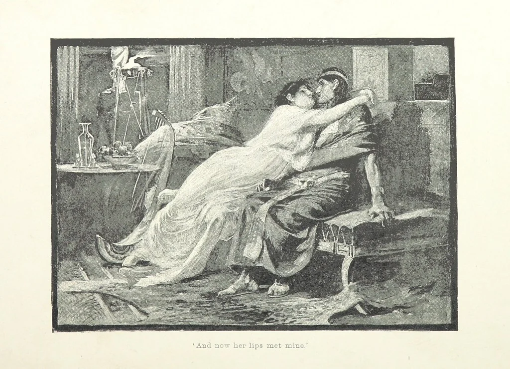 An illustration from Cleopatra, being an account of the fall and vengeance of Harmachis, the royal Egyptian, as set forth by his own hand. [A novel, with illustrations by R. C. Woodville and Maurice Greiffenhagen.] L.P, 1889, leaf 206