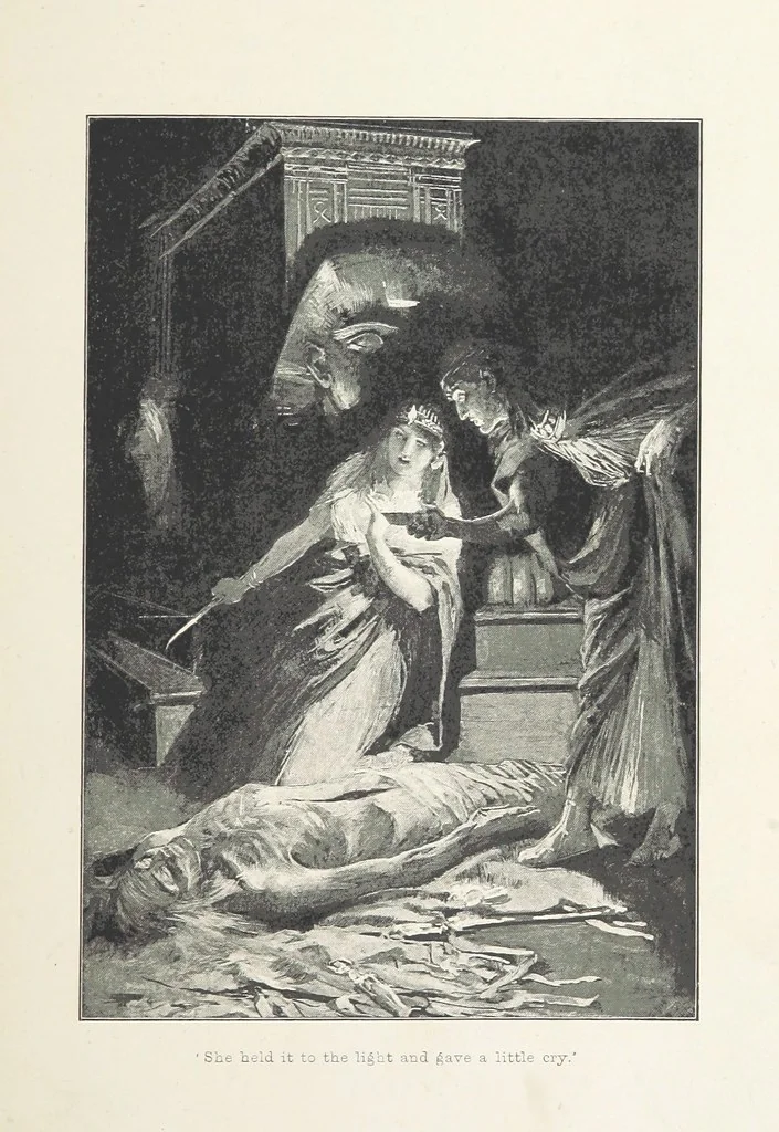 An illustration from Cleopatra, being an account of the fall and vengeance of Harmachis, the royal Egyptian, as set forth by his own hand. [A novel, with illustrations by R. C. Woodville and Maurice Greiffenhagen.] L.P, 1889, leaf 251