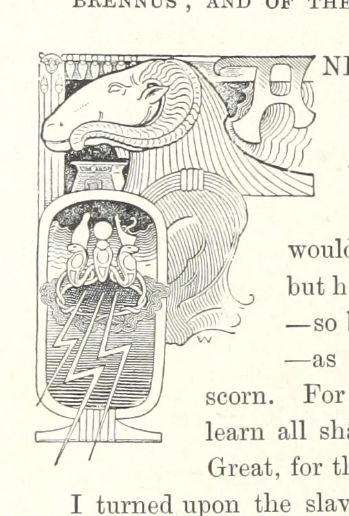 An illustration from Cleopatra, being an account of the fall and vengeance of Harmachis, the royal Egyptian, as set forth by his own hand. [A novel, with illustrations by R. C. Woodville and Maurice Greiffenhagen.] L.P, 1889, leaf 270
