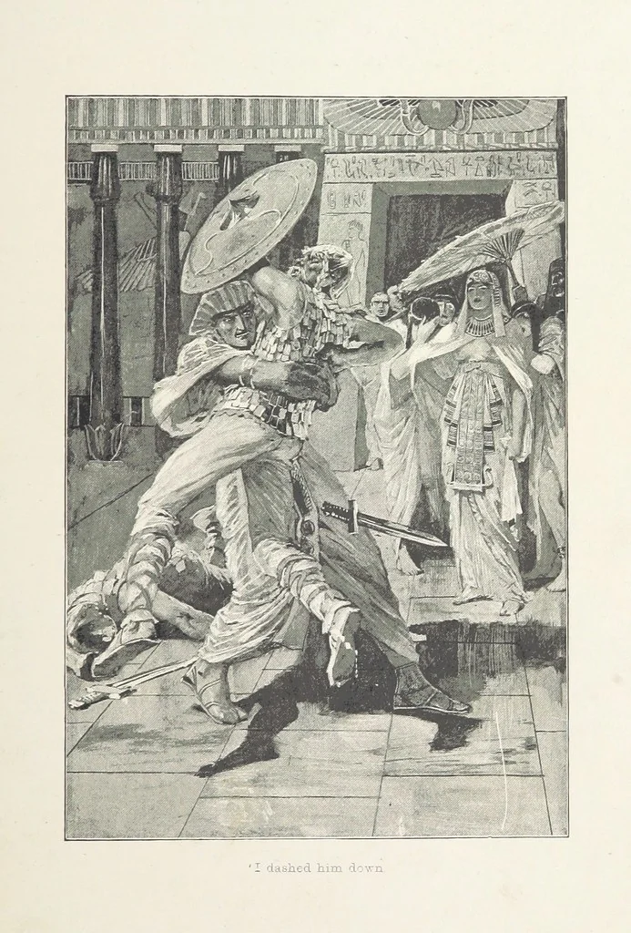 An illustration from Cleopatra, being an account of the fall and vengeance of Harmachis, the royal Egyptian, as set forth by his own hand. [A novel, with illustrations by R. C. Woodville and Maurice Greiffenhagen.] L.P, 1889, leaf 275