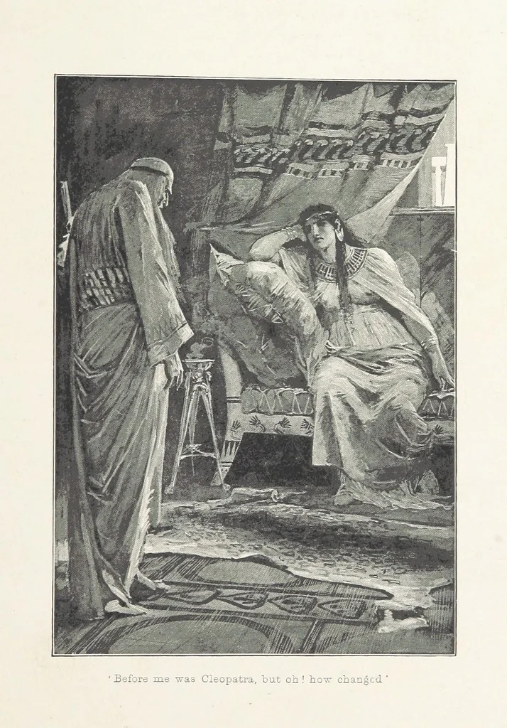 An illustration from Cleopatra, being an account of the fall and vengeance of Harmachis, the royal Egyptian, as set forth by his own hand. [A novel, with illustrations by R. C. Woodville and Maurice Greiffenhagen.] L.P, 1889, leaf 355