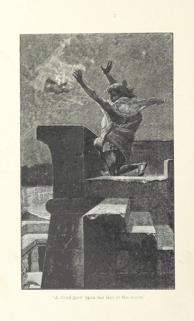 An illustration from Cleopatra, being an account of the fall and vengeance of Harmachis, the royal Egyptian, as set forth by his own hand. [A novel, with illustrations by R. C. Woodville and Maurice Greiffenhagen.] L.P, 1889, leaf 70