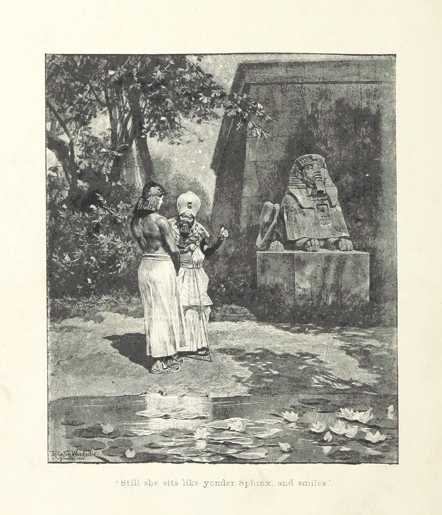 An illustration from Cleopatra, being an account of the fall and vengeance of Harmachis, the royal Egyptian, as set forth by his own hand. [A novel, with illustrations by R. C. Woodville and Maurice Greiffenhagen.] L.P, 1889, leaf 80