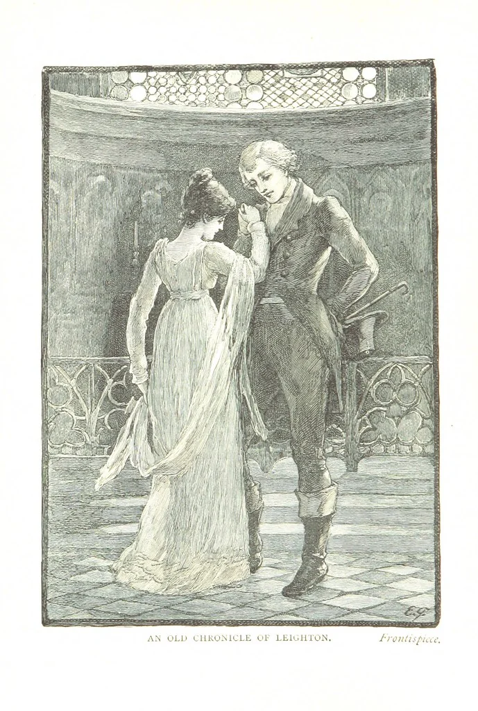 An illustration from An Old Chronicle of Leighton. [A novel, 1890, leaf 8