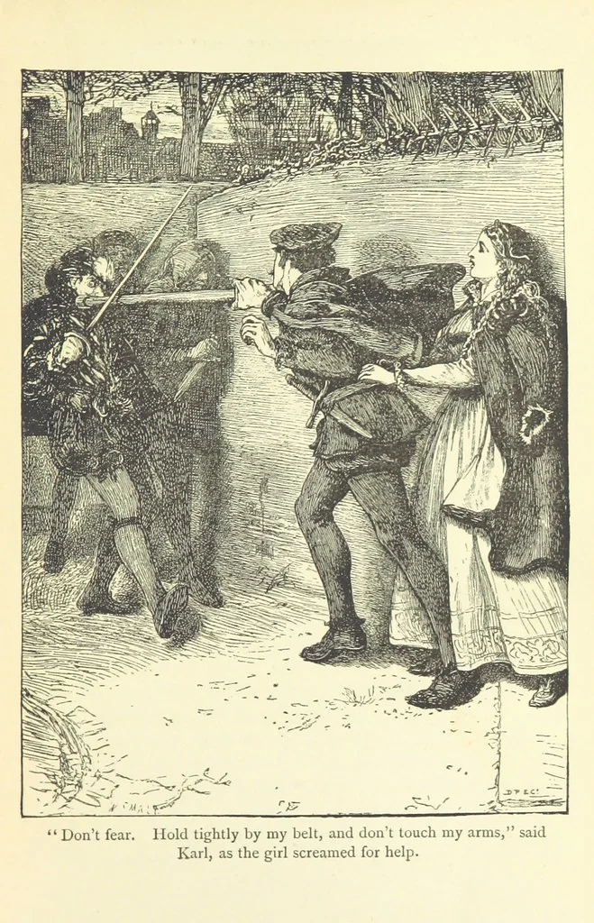 An illustration from The Queen of the Arena and other stories ... illustrated by Millais and others, 1880, leaf 57