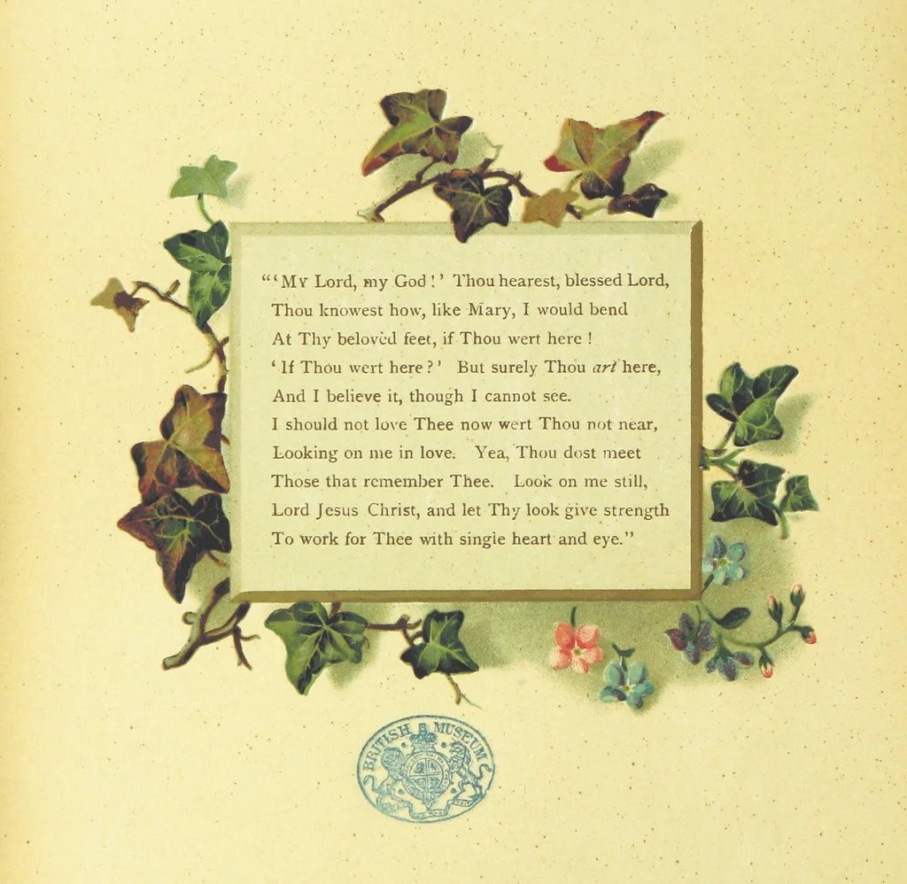 An illustration from Songs of the Master's Love. [With illuminated initial letters, etc, 1885, leaf 12
