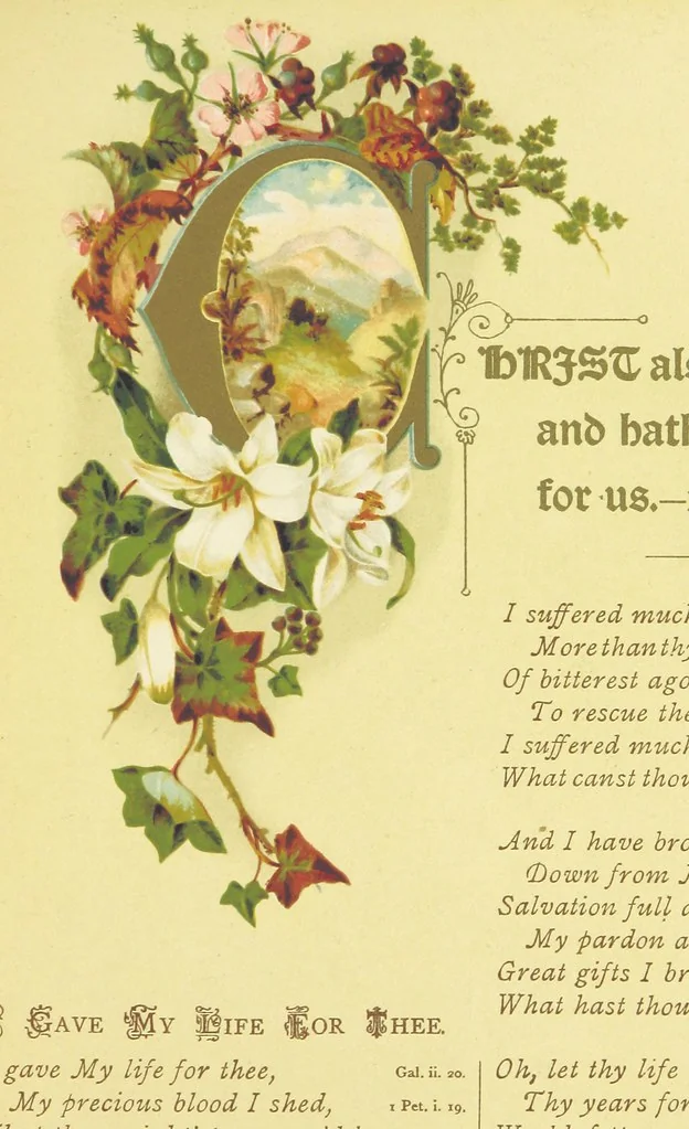 An illustration from Songs of the Master's Love. [With illuminated initial letters, etc, 1885, leaf 27