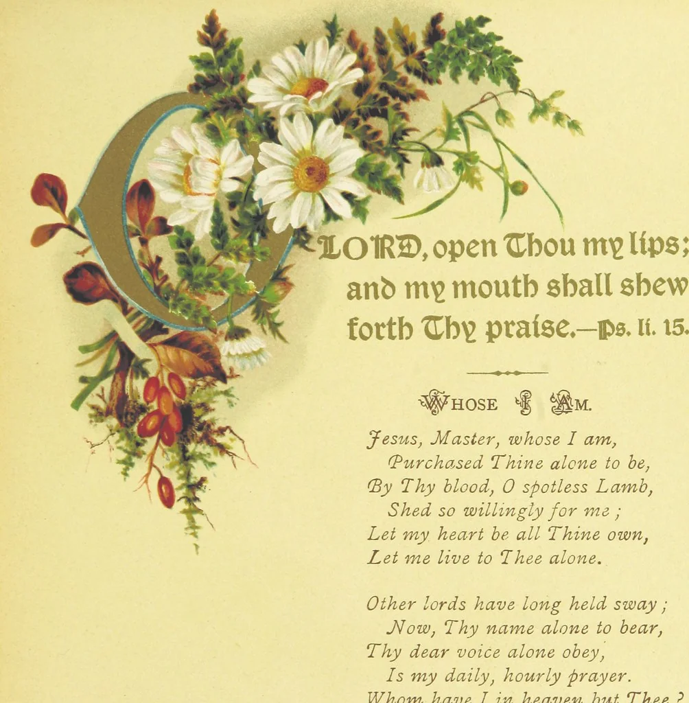 An illustration from Songs of the Master's Love. [With illuminated initial letters, etc, 1885, leaf 57
