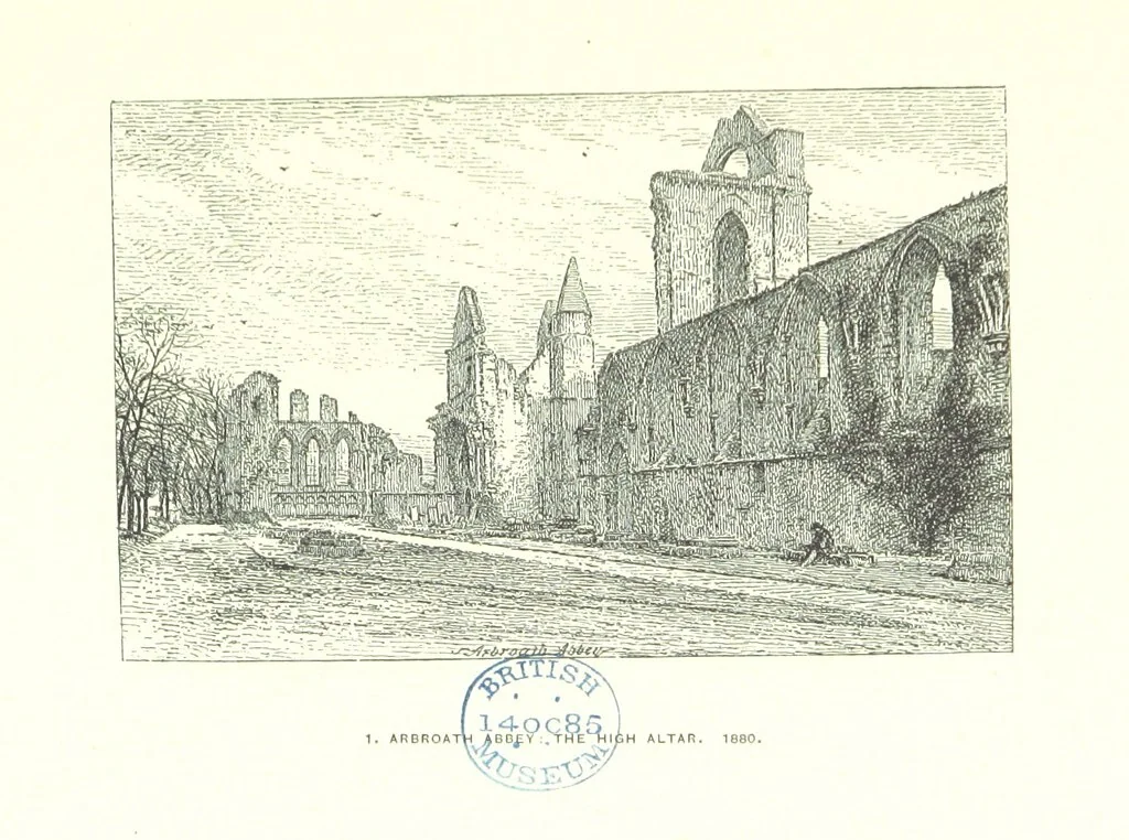 An illustration from Aberbrothock illustrated. Being the Round O etchings in miniature by John Adam. ... With ... notes by G. Hay, 1886, leaf 105