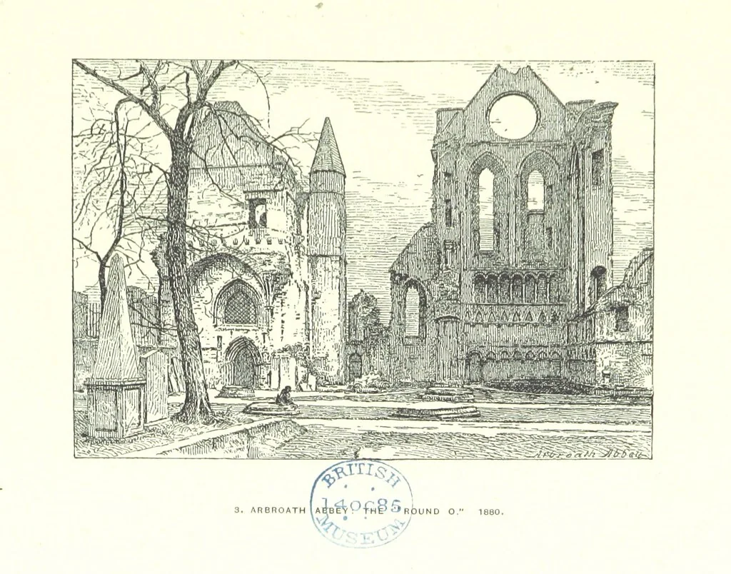 An illustration from Aberbrothock illustrated. Being the Round O etchings in miniature by John Adam. ... With ... notes by G. Hay, 1886, leaf 107
