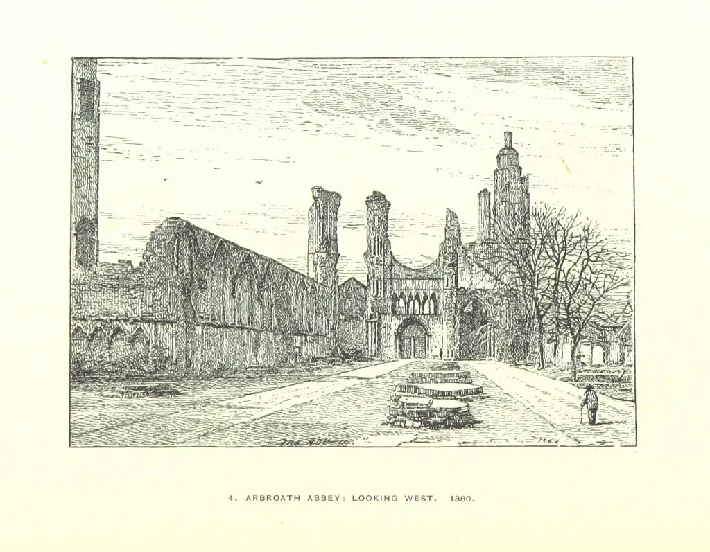 An illustration from Aberbrothock illustrated. Being the Round O etchings in miniature by John Adam. ... With ... notes by G. Hay, 1886, leaf 108