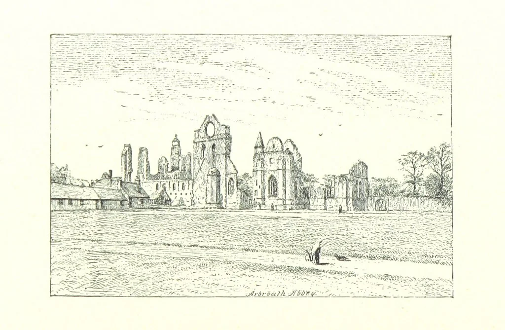 An illustration from Aberbrothock illustrated. Being the Round O etchings in miniature by John Adam. ... With ... notes by G. Hay, 1886, leaf 110