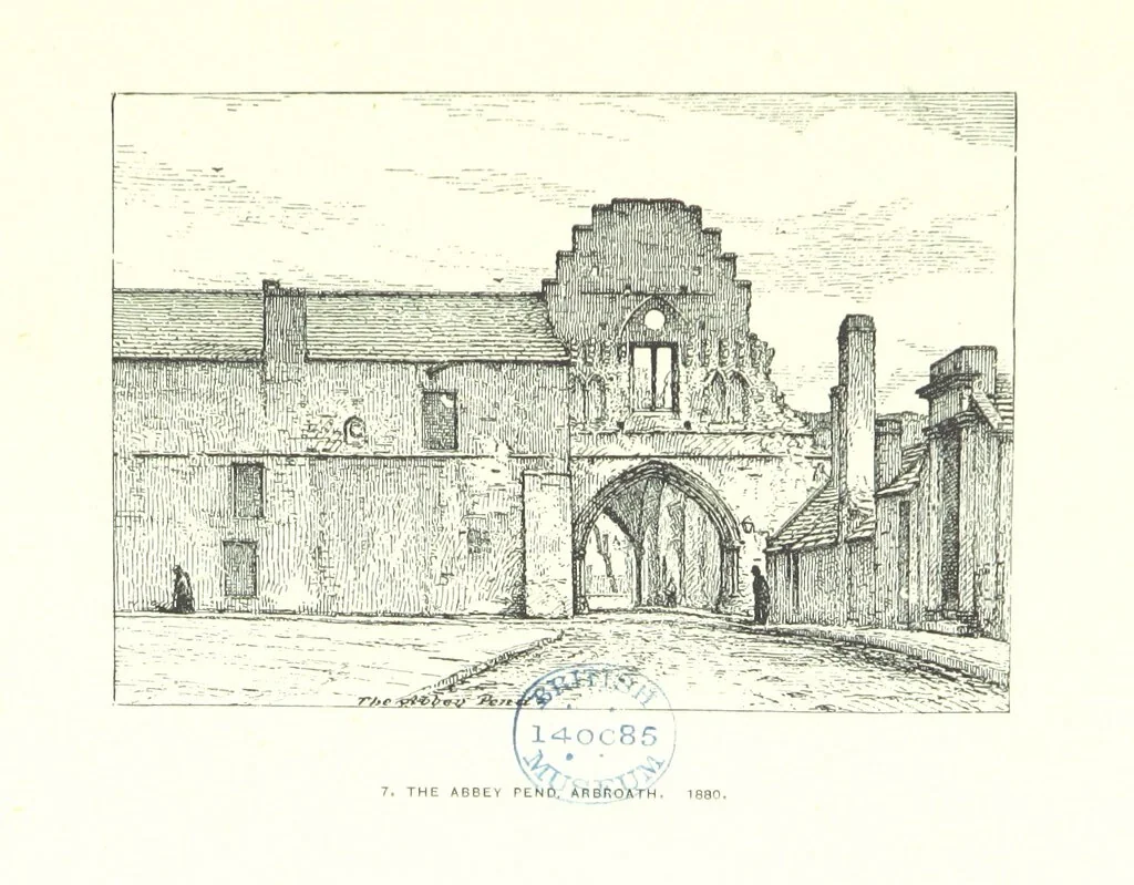 An illustration from Aberbrothock illustrated. Being the Round O etchings in miniature by John Adam. ... With ... notes by G. Hay, 1886, leaf 111
