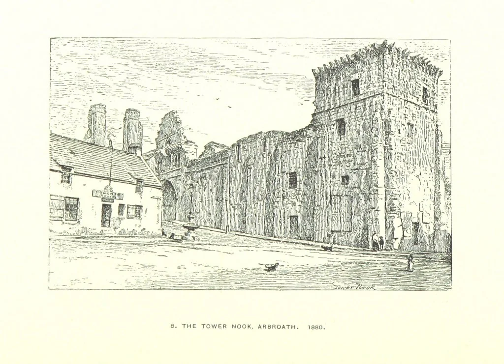 An illustration from Aberbrothock illustrated. Being the Round O etchings in miniature by John Adam. ... With ... notes by G. Hay, 1886, leaf 112