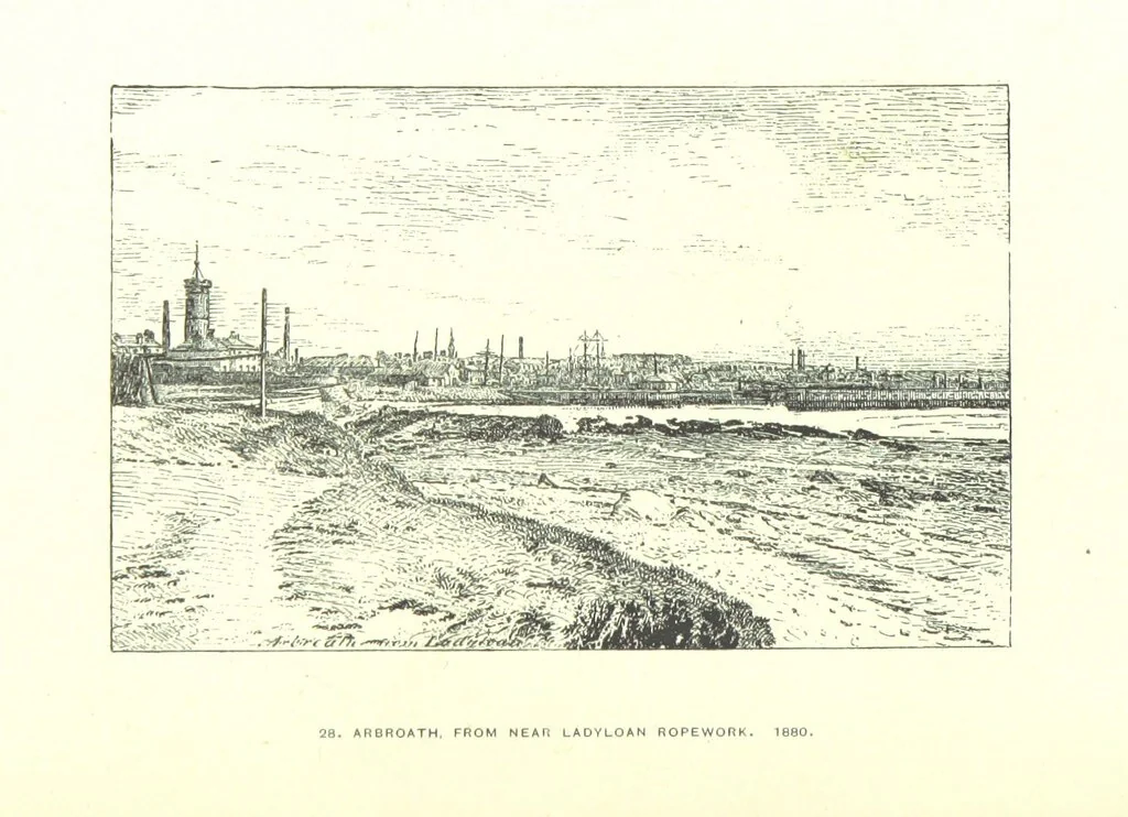 An illustration from Aberbrothock illustrated. Being the Round O etchings in miniature by John Adam. ... With ... notes by G. Hay, 1886, leaf 132