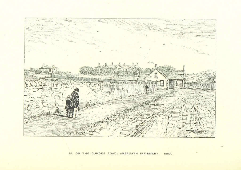 An illustration from Aberbrothock illustrated. Being the Round O etchings in miniature by John Adam. ... With ... notes by G. Hay, 1886, leaf 136