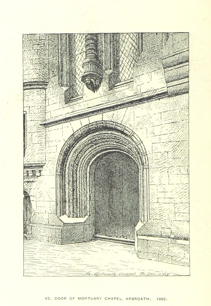 An illustration from Aberbrothock illustrated. Being the Round O etchings in miniature by John Adam. ... With ... notes by G. Hay, 1886, leaf 146