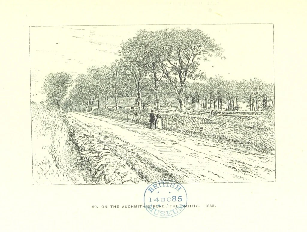 An illustration from Aberbrothock illustrated. Being the Round O etchings in miniature by John Adam. ... With ... notes by G. Hay, 1886, leaf 163
