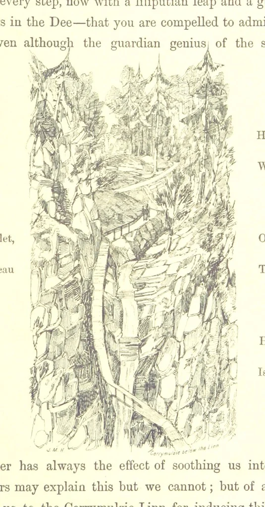 An illustration from The Scenery of the Dee, with pen and pencil. Illustrated by A. Gibb ..., further illustrated and described by J. M. H, 1884, leaf 137