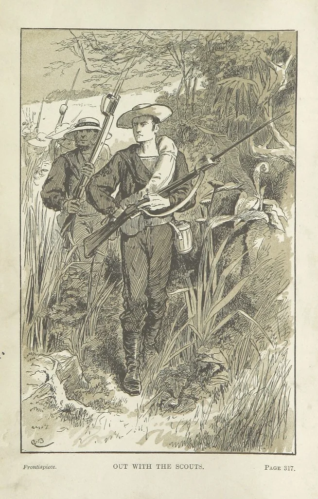 An illustration from By Sheer Pluck: a tale of the Ashanti War, etc, 1884, leaf 8