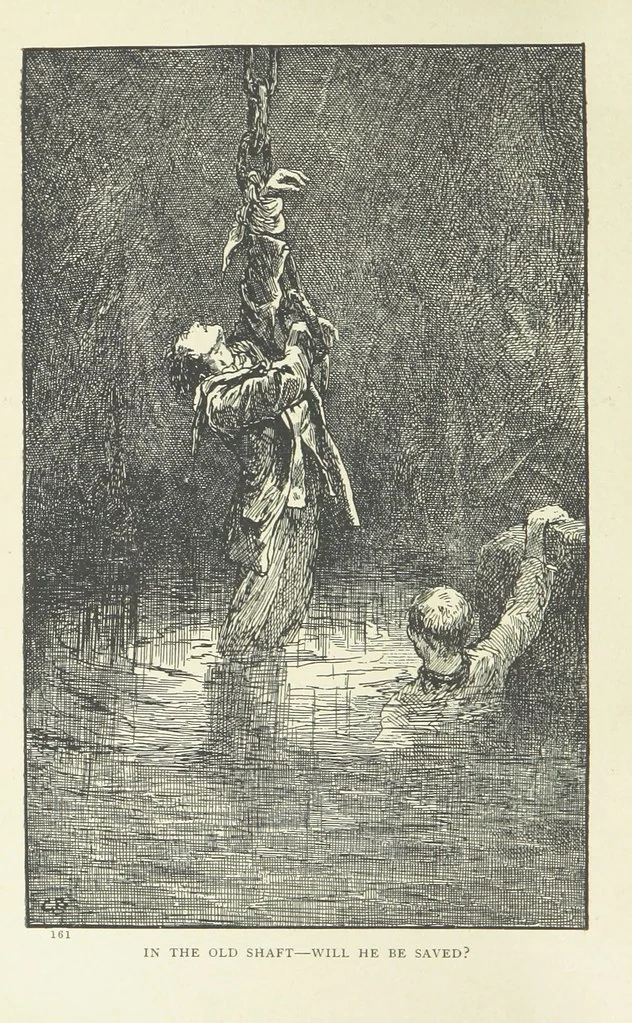 An illustration from Facing Death: or, the Hero of the Vaughan Pit. A tale of the coal mines, 1897, leaf 66