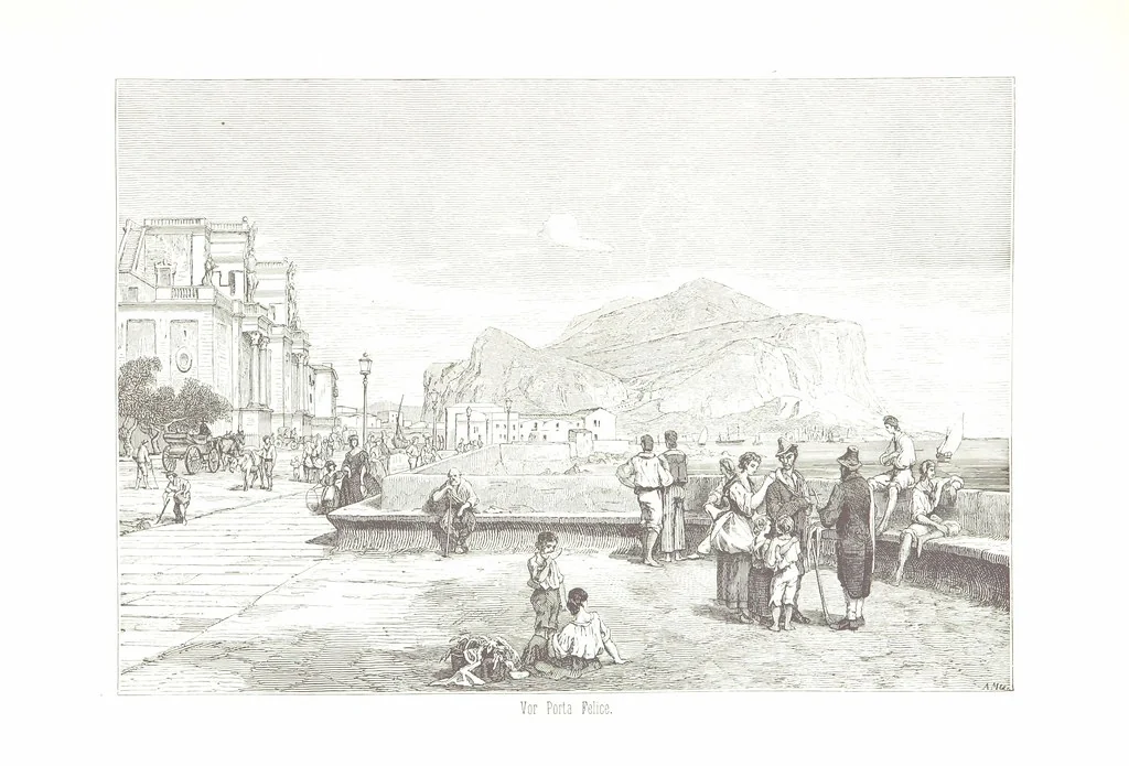 An illustration from Sicilien, Schilderungen aus Gegenwart und Vergangenheit ... Mit 36 Originalzeichungen von A. Metzener. In Holzschnitt ausgeführt durch die xylographische Anstalt von R. Brend'amour & Comp. in Düsseldorf, 1870, leaf 39
