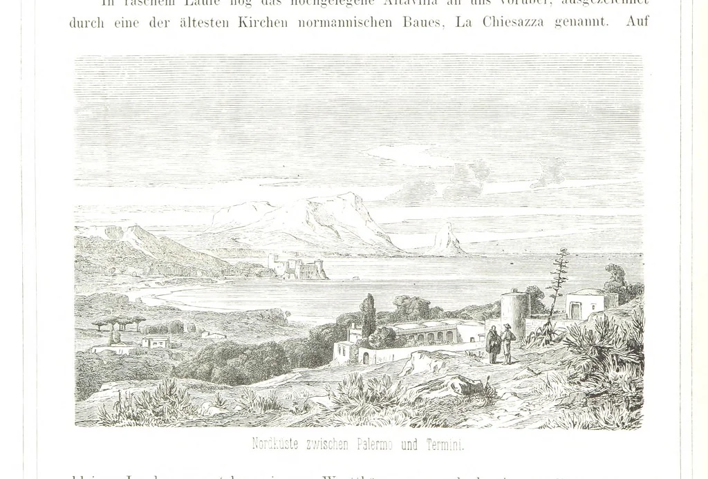 An illustration from Sicilien, Schilderungen aus Gegenwart und Vergangenheit ... Mit 36 Originalzeichungen von A. Metzener. In Holzschnitt ausgeführt durch die xylographische Anstalt von R. Brend'amour & Comp. in Düsseldorf, 1870, leaf 94
