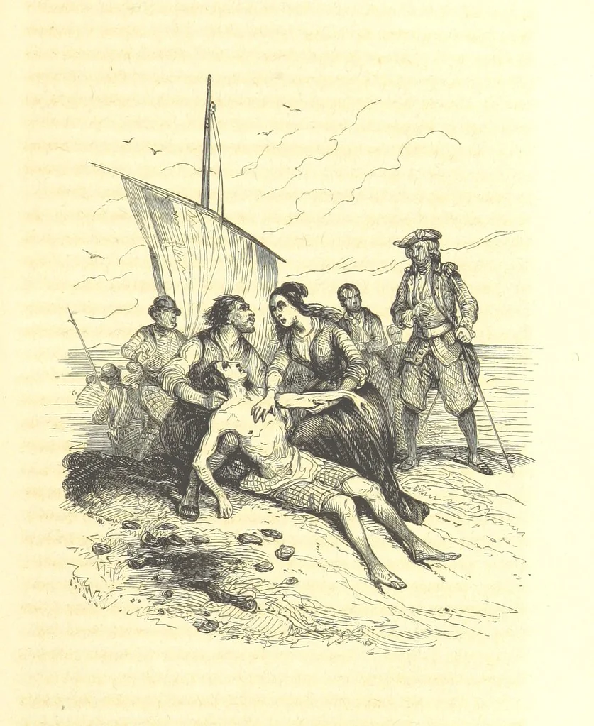 An illustration from Aventures les plus curieuses des voyageurs. Coup d'œil autour du monde, d'après les relations anciennes et modernes ... par M. Hombron. Ouvrage imité des Aventures des voyageurs par P. Blanchard, 1847, leaf 735