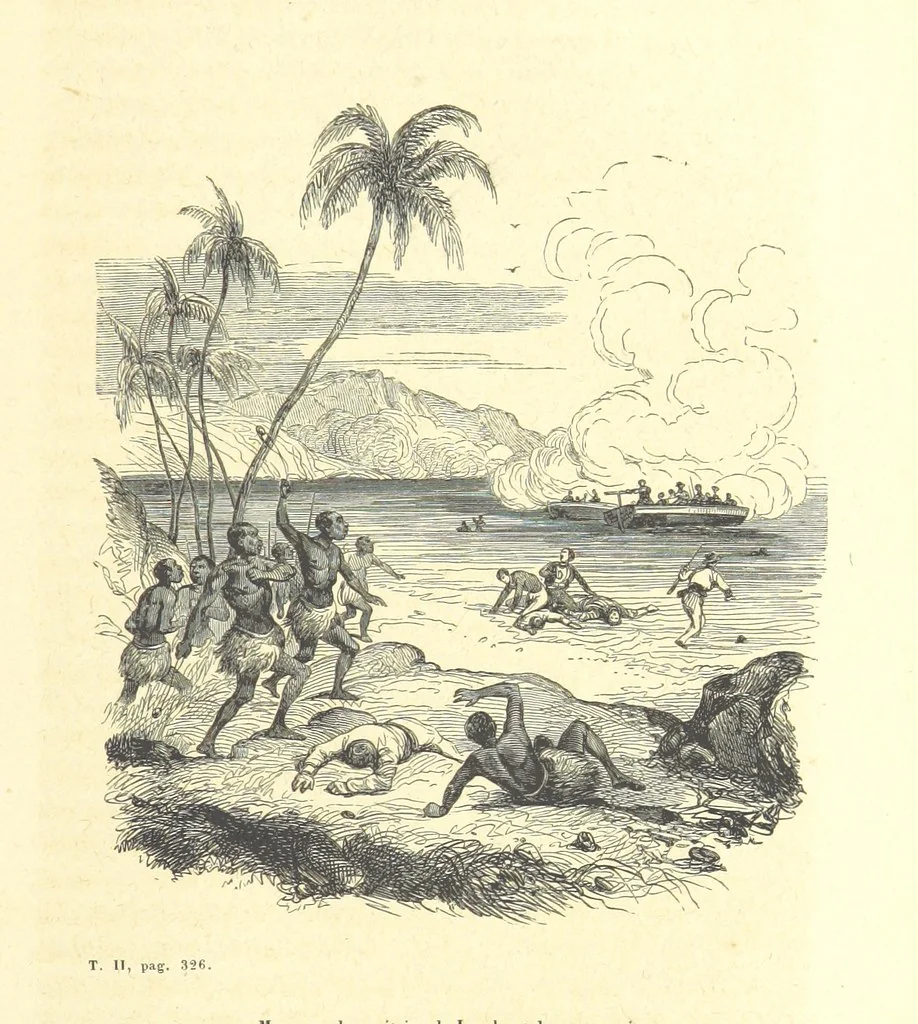 An illustration from Aventures les plus curieuses des voyageurs. Coup d'œil autour du monde, d'après les relations anciennes et modernes ... par M. Hombron. Ouvrage imité des Aventures des voyageurs par P. Blanchard, 1847, leaf 899