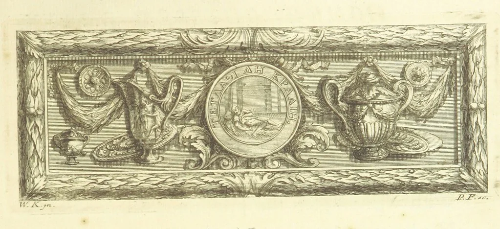 An illustration from The Odyssey of Homer. [Translated into English verse, by Pope, W. Broome, and E. Fenton; with notes by W. Broome.] (A general view of the Epic poem, and of the Iliad and Odyssey, extracted from Bossu. Postscript, by Mr Pope. Homer's Battle of the Frogs and Mice [translated by T. Parnell], corrected by Mr Pope.), 1725, leaf 13