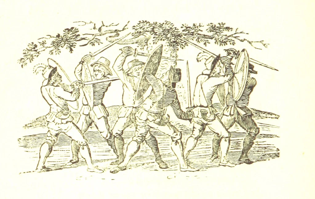 An illustration from Robin Hood; a collection of all the ancient poems, songs, and ballads now extant relative to that ... outlaw. To which are prefixed historical anecdotes of his life. [Edited by J. Ritson. With wood engravings by Thomas Bewick, 1795, leaf 420