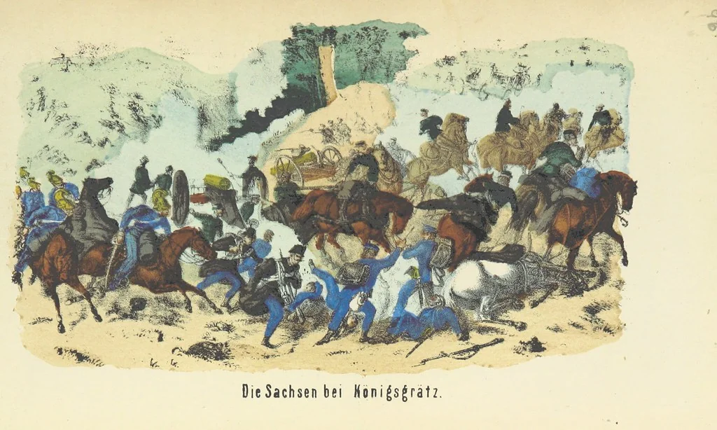 An illustration from Deutschlands Wiedergeburt. Chronik für das sächsische Volk. Getreue Darstellungen der-Feldzüge des ... Jahres 1866. ... Bearbeitet [by] E. H. [and] W. v. Trützschler, etc, 1868, leaf 111
