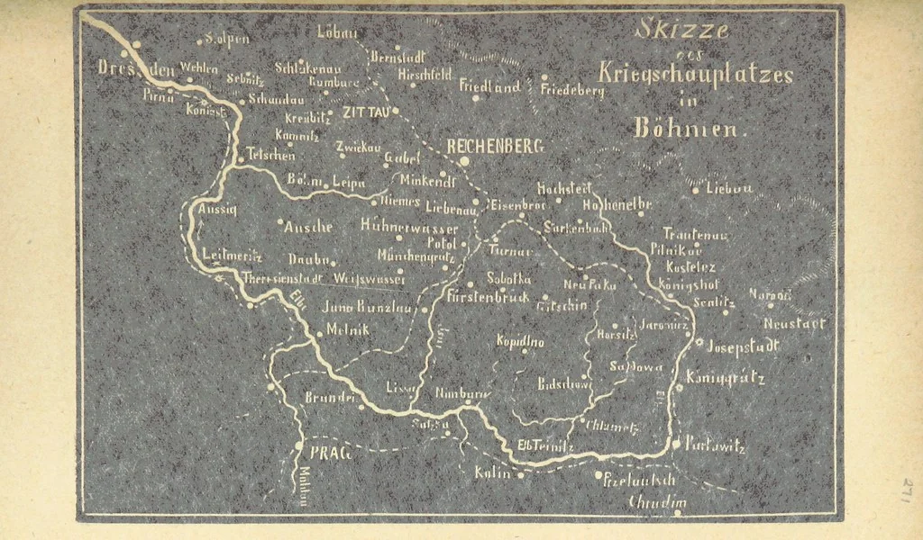 An illustration from Deutschlands Wiedergeburt. Chronik für das sächsische Volk. Getreue Darstellungen der-Feldzüge des ... Jahres 1866. ... Bearbeitet [by] E. H. [and] W. v. Trützschler, etc, 1868, leaf 293