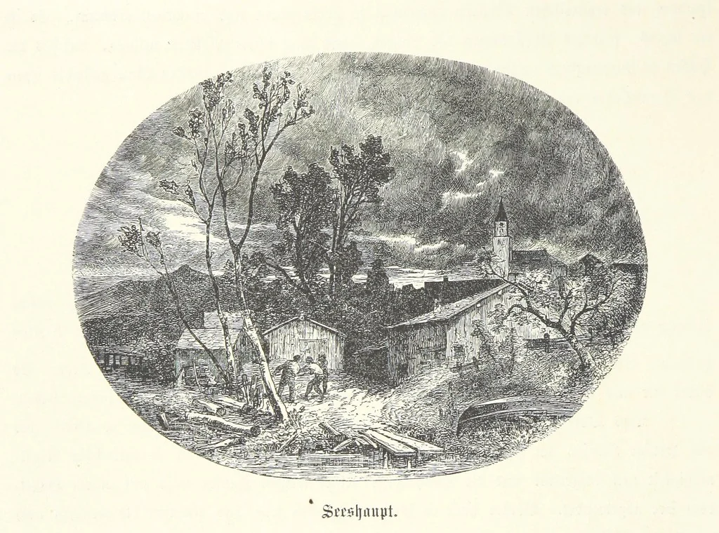 An illustration from Der Starnberger See, Bavaria. Eine Wanderung durch seine Uferorte. Wort und Bild von G. A. H. Holzschnitte von H. Wolf, 1876, leaf 80