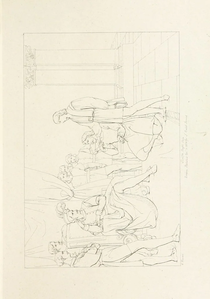 An illustration from The Spirit of the Plays of Shakspeare exhibited in a Series of Outline Plates, illustrative of the story of each play ... With quotations and descriptions. L.P, 1833, leaf 133