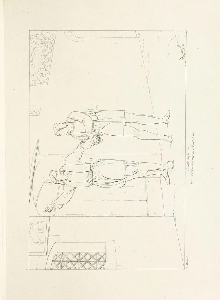 An illustration from The Spirit of the Plays of Shakspeare exhibited in a Series of Outline Plates, illustrative of the story of each play ... With quotations and descriptions. L.P, 1833, leaf 145