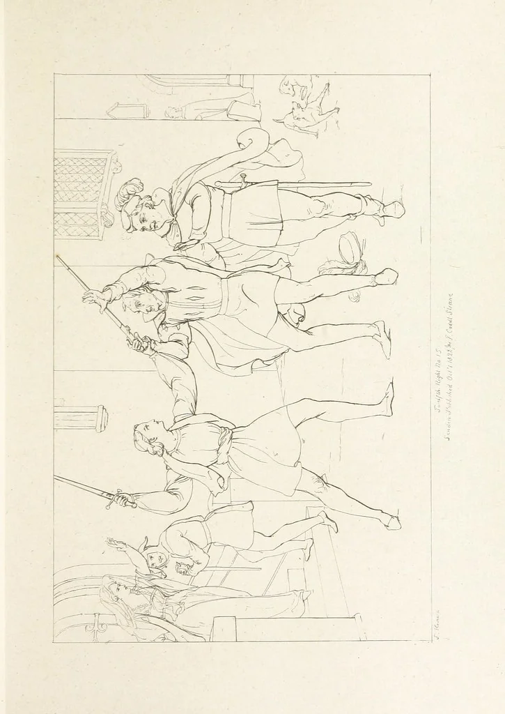 An illustration from The Spirit of the Plays of Shakspeare exhibited in a Series of Outline Plates, illustrative of the story of each play ... With quotations and descriptions. L.P, 1833, leaf 155