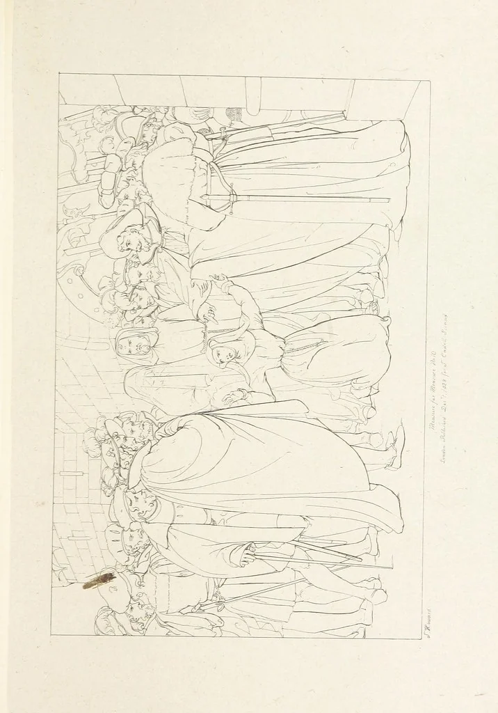 An illustration from The Spirit of the Plays of Shakspeare exhibited in a Series of Outline Plates, illustrative of the story of each play ... With quotations and descriptions. L.P, 1833, leaf 195