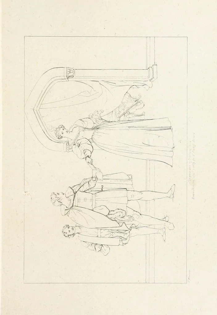An illustration from The Spirit of the Plays of Shakspeare exhibited in a Series of Outline Plates, illustrative of the story of each play ... With quotations and descriptions. L.P, 1833, leaf 85