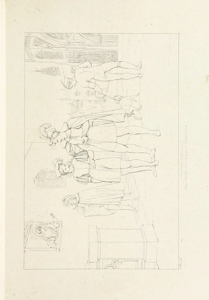 An illustration from The Spirit of the Plays of Shakspeare exhibited in a Series of Outline Plates, illustrative of the story of each play ... With quotations and descriptions. L.P, 1833, leaf 95