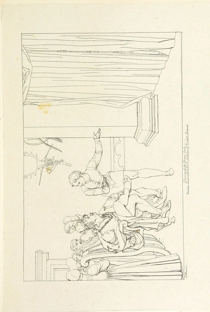 An illustration from The Spirit of the Plays of Shakspeare exhibited in a Series of Outline Plates, illustrative of the story of each play ... With quotations and descriptions. L.P, 1833, leaf 179